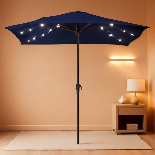 8X10 Ft Rectangular LED Lighted Patio Umbrellas Outdoor Solar Table Market Umbrella W/Crank, 8 Sturdy Ribs, UV Protection Waterproof Sunproof(Dark Blue)