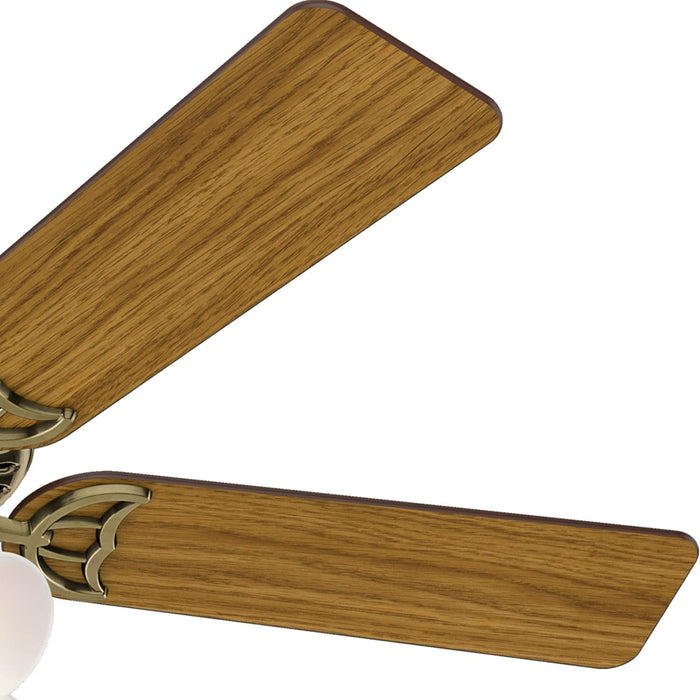 Fan Company, 53063, Studio Series 52 Inch Ceiling Fan with Lights, 4 Covered Energy Efficient LED Lights, Pull Chain, Antique Brass