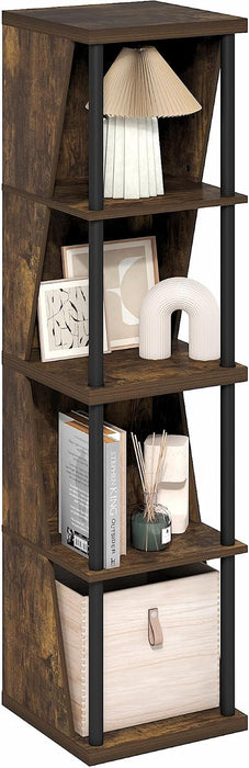 Flexi Book Shelf, 4-Cube Bookshelf, Standing Bookcase, Amber Pine | 15 X 15 X 58.4, DIY Stackable & Separable, Tall, Geometric, for Living Room, Home Office, Bedroom