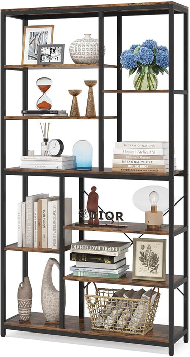 79 Inches Tall Bookshelf Bookcase, 8-Tier Staggered Bookcase, Modern Freestanding Open Book Shelves, Wide Wood Etagere Shelving Unit Display Shelf for Living Room