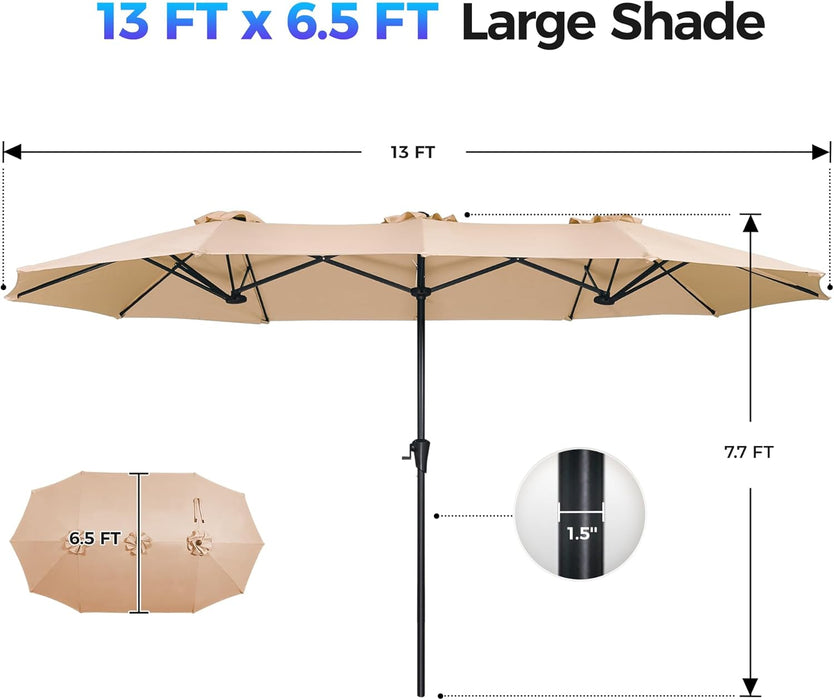 13FT Outdoor Umbrella for Patio, Double Sided Pool Umbrellas with Fade Resistant Canopy, Large Table Umbrella for Deck, Market, Backyard - Beige(No Base)