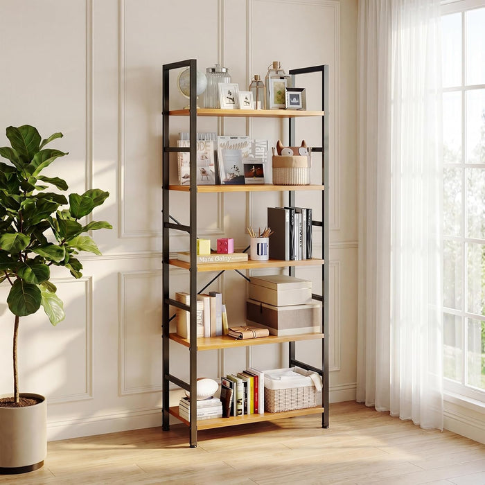 Industrial SolidWood Five Tier Bookcase Living Room