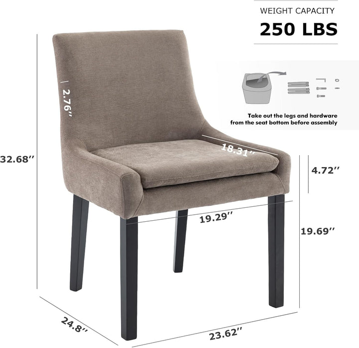 Upholstered Dining Chairs Set of 2, Fabric Accent Side Leisure Chairs with Mid Back and Wood Legs for Living Room/Dining Room-Camel