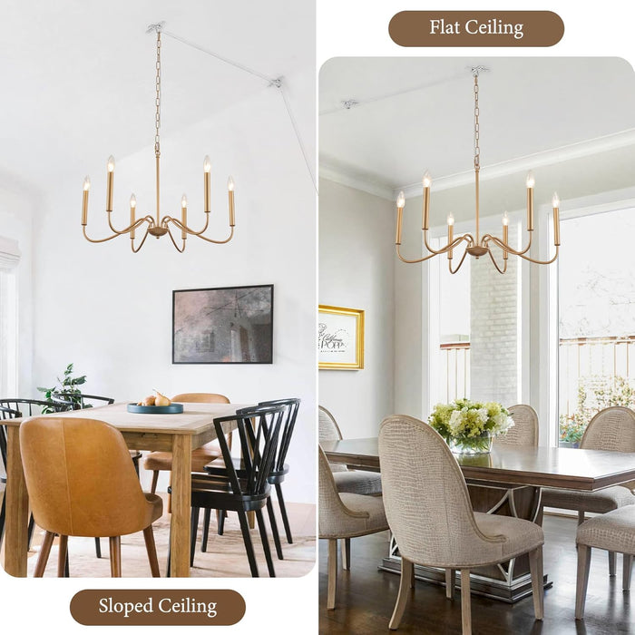 Six Light Gold Plated Chandelier IndustrialFarmhouseStyle