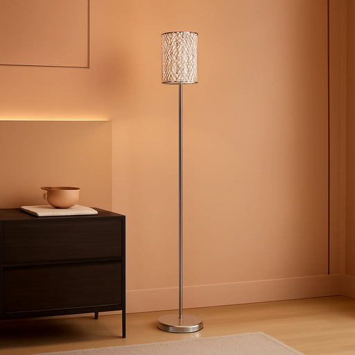 Crystal Floor Lamp, Modern Standing Lamp with Elegant Shade, LED Floor Lamp with On/Off Foot Switch Silver Finish Tall Pole Lamp Accent Lights for Living Room, Girl Bedroom, Dresser, Office (E26 Base)