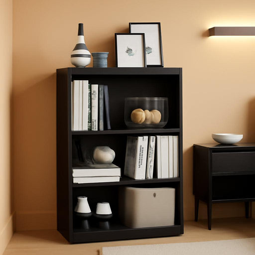 JAYA Simple Home 3-Tier Adjustable Shelf Bookcase, Black