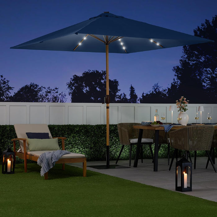 Best Choice Products 9Ft Deep Square Solar Powered LED Lighted Patio Umbrella W/Woodgrain Pattern, Uv-Resistant Fabric, Hand Crank - Navy Blue