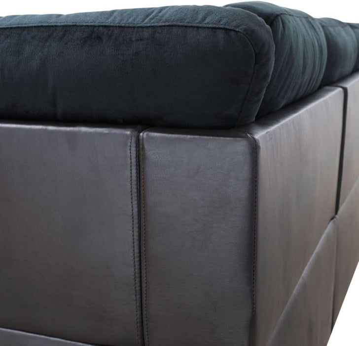 L-Shaped 3-Piece Lint and PVC Sofa with Storage Ottoman Set, Sectional Couch Sofa Set for Living Room, Office, Small Space, Dark Blue and Brown