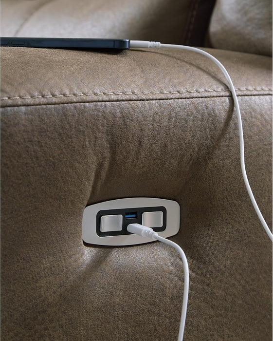 Signature Design by Ashley Bealeaf Contemporary Power Reclining Sofa with Position Lock, Adjustable Headrest and USB Charging Ports, Dark Brown