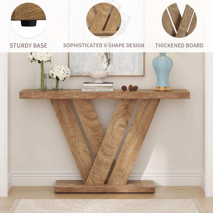 51 Inch Console Table, Modern V-Shaped Entryway Table, Wood Sofa Table behind the Couch for Living Room, Hallway, Entrance, Foyer, Easy Assembly, Brown