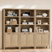 71" Tall Bookcase 5 Tier Rattan Bookshelf with Doors for Library | Farmhouse Storage Book Shelf with Adjustable Shelves Large Book Case Bookshelves for Living Room Home Office Bedroom Kitchen