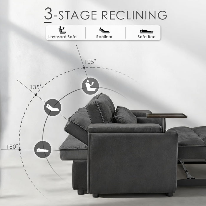 65Inch Grey Chenille Convertible Sleeper Sofa Table