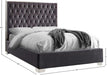 Lexi Collection Modern | Contemporary Velvet Upholstered Bed with Deep Tufting, Polished Chrome Stainless Steel Frame and Legs, Queen, Grey