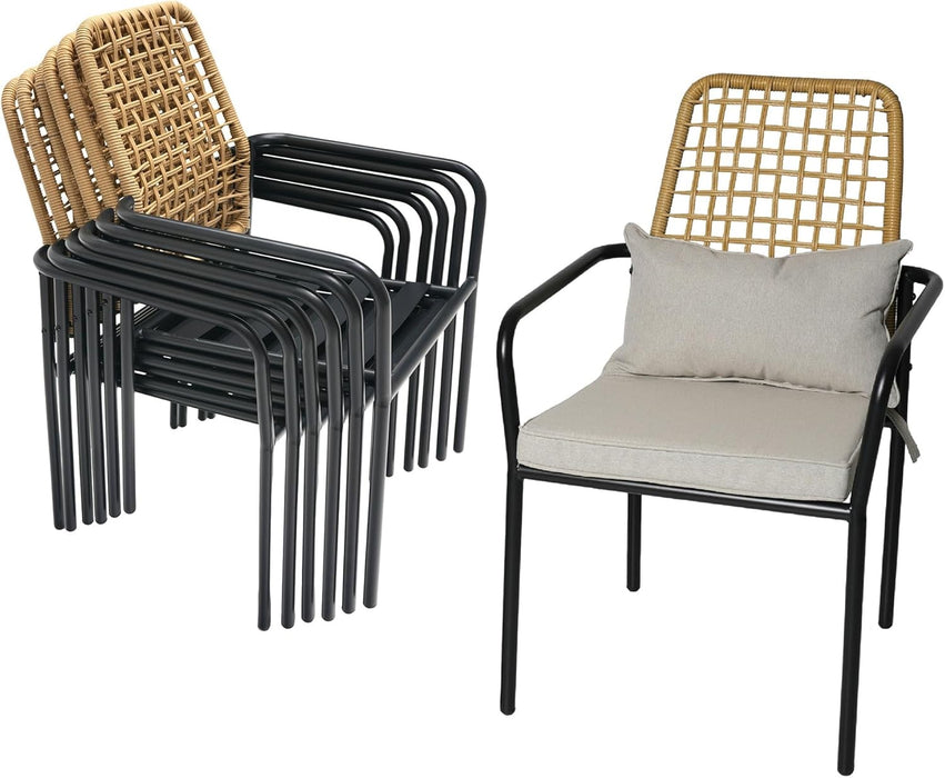 7-Piece Outdoor Dining Set, 4 Wicker Stackable Rattan Chairs ＆2 Wicker Swivel Rattan Chairs with 63'' Rectangular Patio Dining Table All Weather Frame Furniture Set
