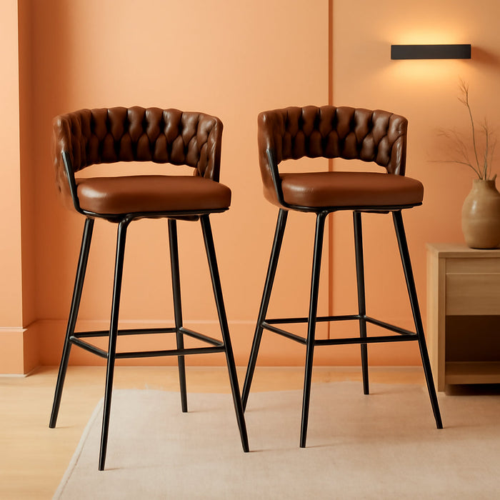 BV Bar Height Bar Stools Set of 2, 30 Inch Seat Height Bar Stools, 180° Swivel Barstools with Woven Back and Footrest, Suede Fabric Counter Stools for Kitchen Island, Bar Pub