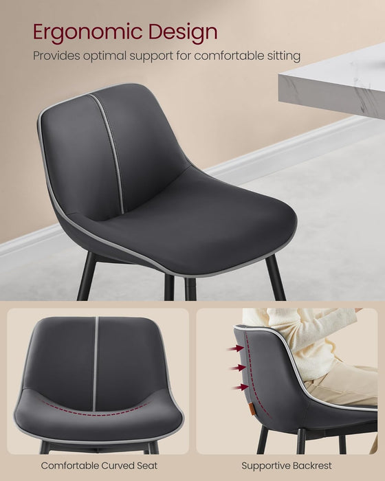 Bar Stools Set of 2, Bar Height Bar Stools with Back, Ergonomic Backrest, Synthetic Leather, Metal Legs, 28.7-Inch Tall Stools for Kitchen Island Home Bar, Ink Black ULBC888B01