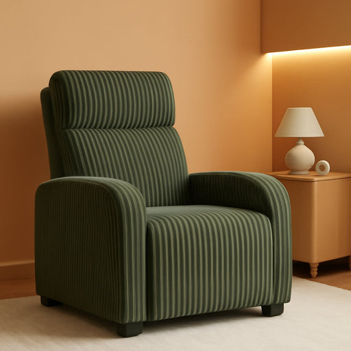 Single Sofa for Living Room, Corduroy Home Movie Theater Seating Reading Accent Chair with Side Pockets High Back for Nursing Bedroom, Dark Green