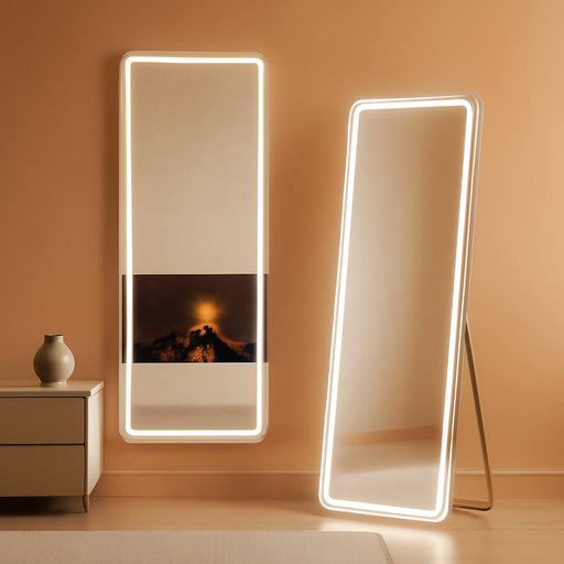 Full Length Mirror with LED Lights, 61"X17" Lighted Floor Mirror with Dimming & 3 Color Lighting, Stand for Bedroom, Dressing Room