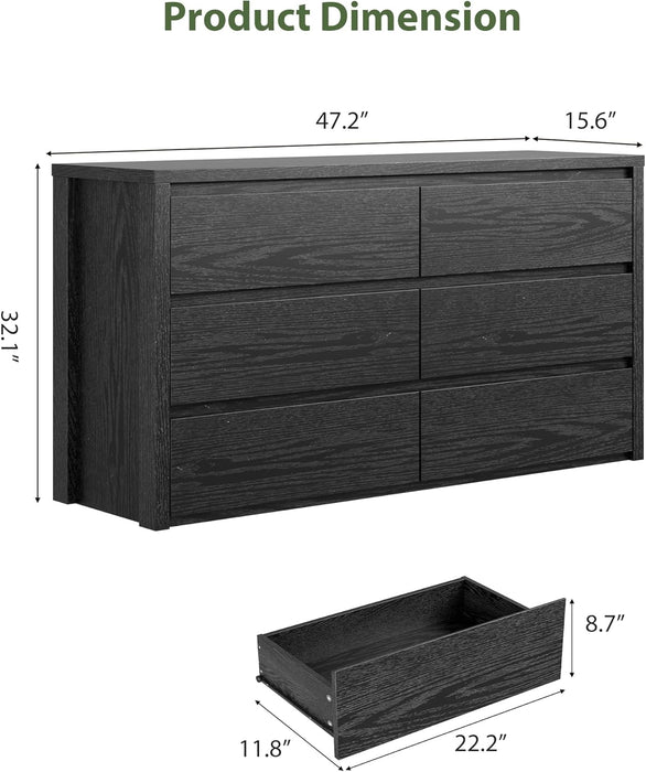 6 Drawer Dresser for Bedroom, Wood Chest of Drawers Handle Free