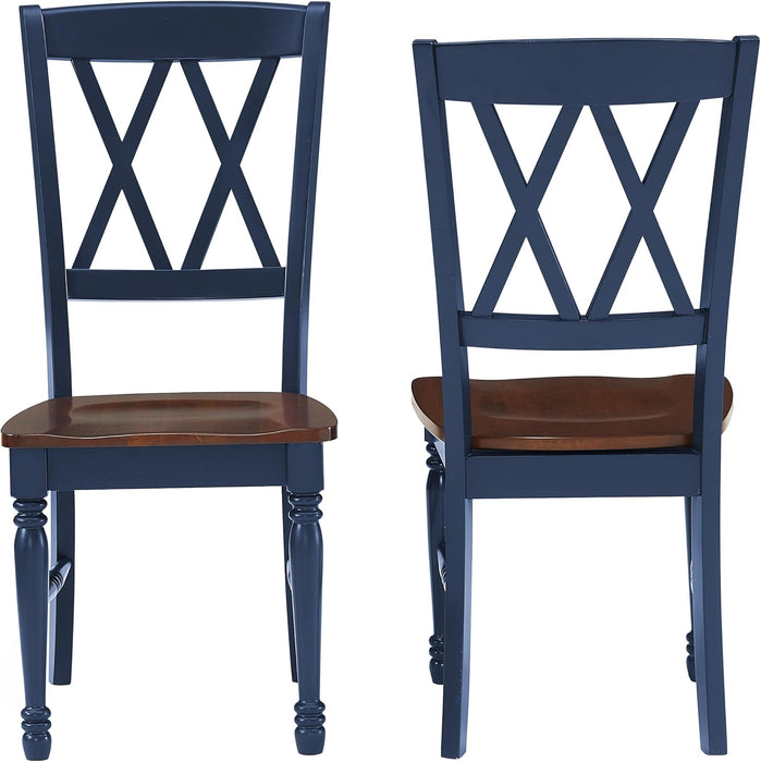 Shelby Traditional Wood X-Back Dining Room Chairs Set of 2, Kitchen Chair, Navy