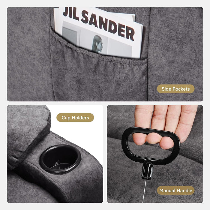 Manual Recliner Chair Set，Fabric Reclining Sofa Chair with Cup Holders, Upholstered Recliner with Side Pockets Suitable for Living Room Furniture (3+2+1)