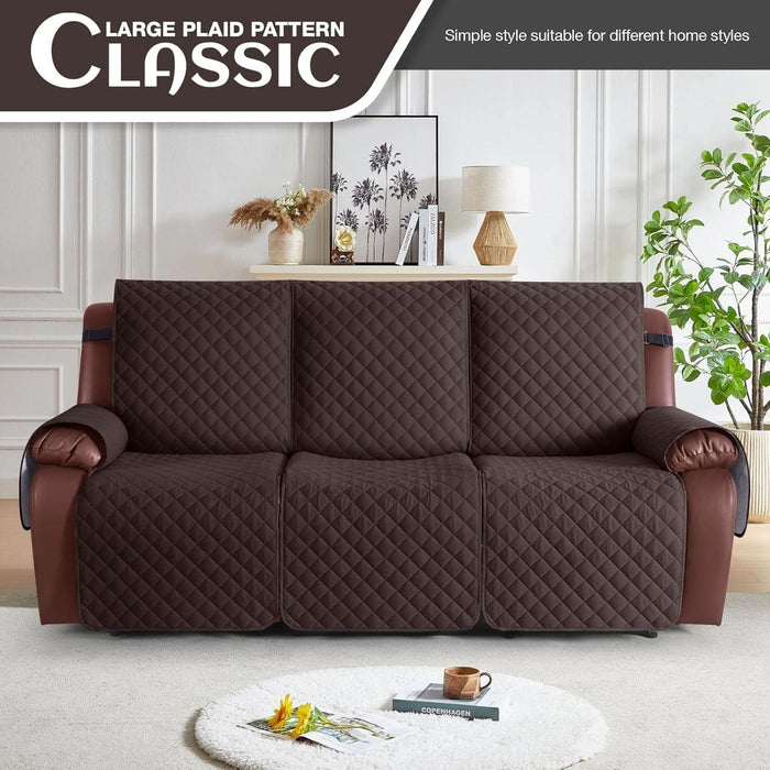 Waterproof Recliner Sofa Cover, Non-Slip Reclining Couch Covers for 3 Seat, Recliner Couch Cover Furniture Protector with Elastic Straps for Pets, Kids, Chocolate