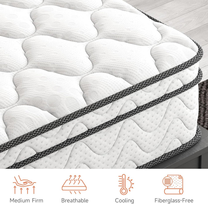 Full Size Mattress, 12 Inch Hybrid Double Bed Mattress in a Box with Memory Foam and Pocket Spring, Ergonomic Design & Pressure Relief, Medium Firm Feel, 54"*75"*12"