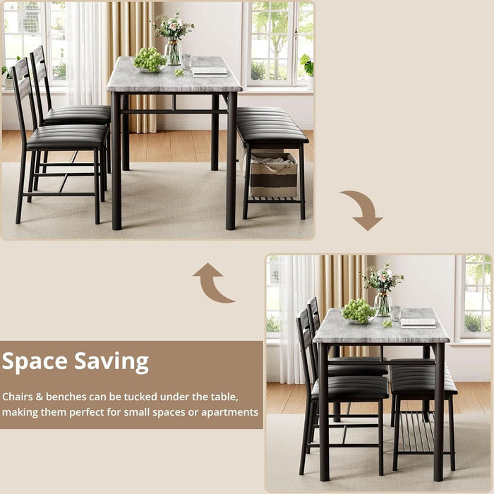 Dining Table Set for 4, Kitchen Table with Upholstered Bench and 2 Chairs, Kitchen Table and Chairs Set for Small Space, Apartment, Grey