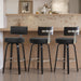 Swivel Counter Height Bar Stools Set of 3, 29" Upholstered Faux Leather Barstools with Back, Mid Century Modern Counter Stools with Black Walnut Wood Legs for Kitchen Island, Black