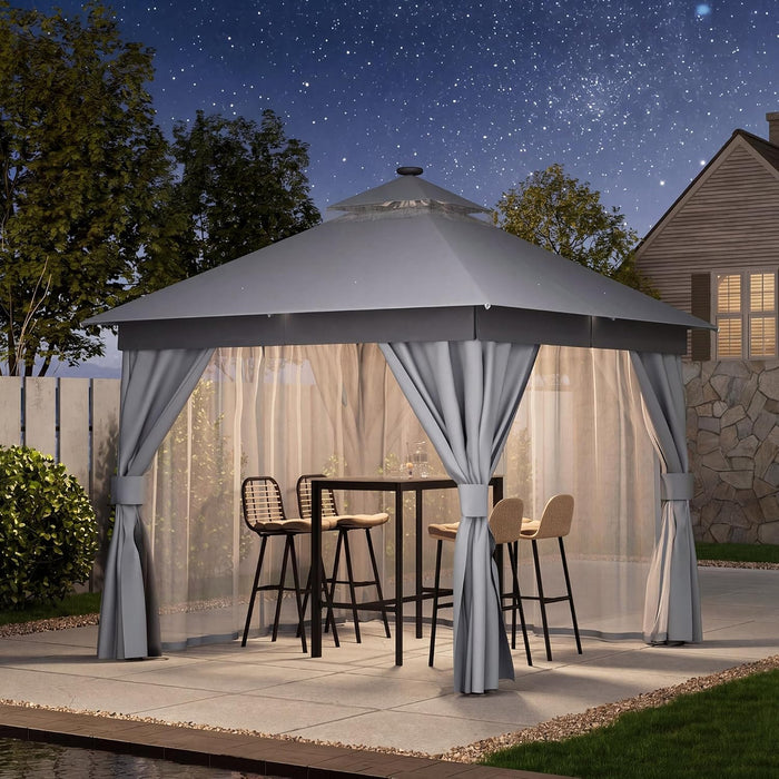 10x10 Ft Gazebo With AllSeasonWeatherproofLED Lighting