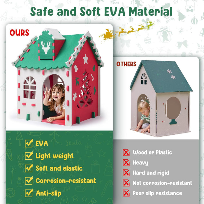 EVA Foam Kids Playhouse, DIY Building Blocks Toy, Indoor Outdoor Children'S Play Tent, Creative Fun House Gift for Toddler Children Ages 3 and Up, Green Roof