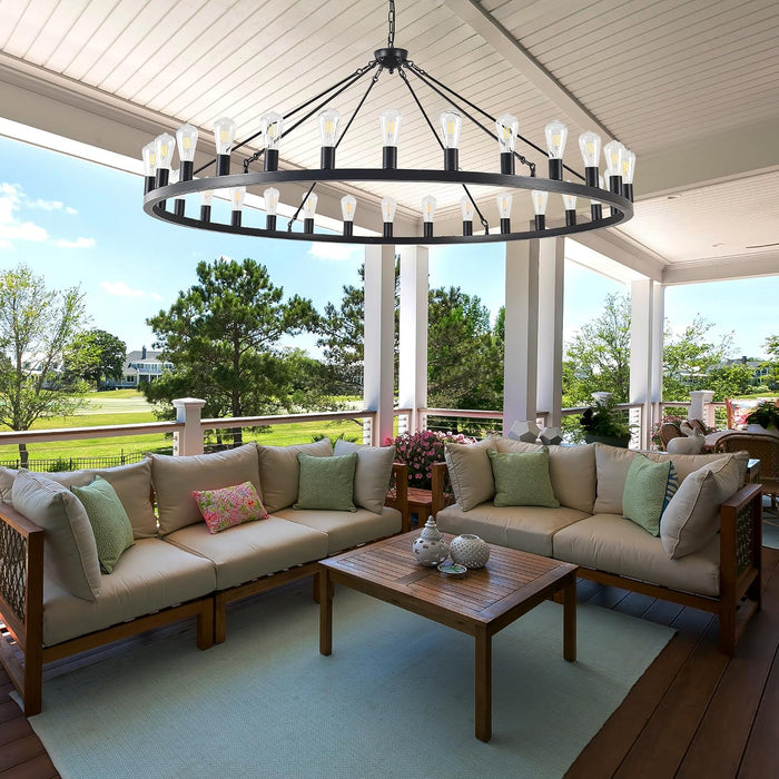Large Black Wagon Wheel Chandelier 64 Inch,30-Light Farmhouse Wagon Wheel Chandeliers round Industrial Ceiling Light Fixtures for Outdoor Porch High Ceilings Living Dining Room Foyer Entryway