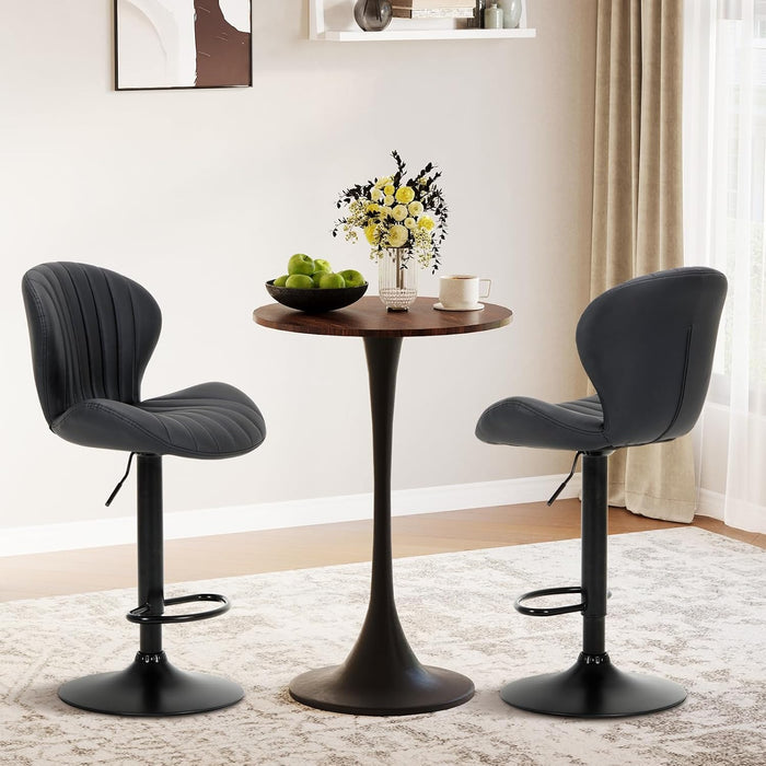 Bar Stools Set of 3, Adjustable Modern Swivel Bar Chairs, Faux Leather Upholstered Barstools Counter Height with High Backrest for Bar, Kitchen Island, Dining Room, Black