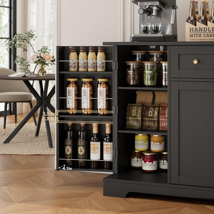 54Inch Black Contemporary Buffet Cabinet With Drawers