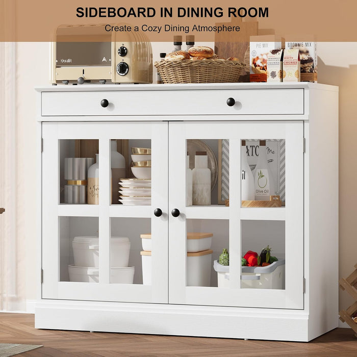 Sideboard Buffet Cabinet with Glass Doors and Adjustable Shelves