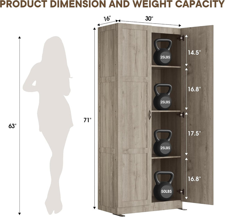 Grey Solid Wood Freestanding Pantry Cabinet Classic