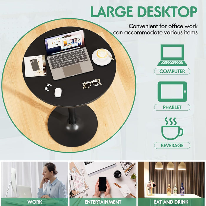 round Bar Table, Cocktail Tables with Metal Base & MDF Top, for Bistro Pub, Cafe, Black