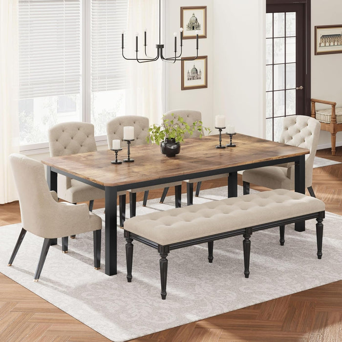 Industrial Dining Table for 6-8 People, 78.7 Inch Long Kitchen Table with Sturdy Metal Frame & Rustic Brown Finish - Seats 6 Rectangular Counter for Dinner, Easy to Install(Only Table)