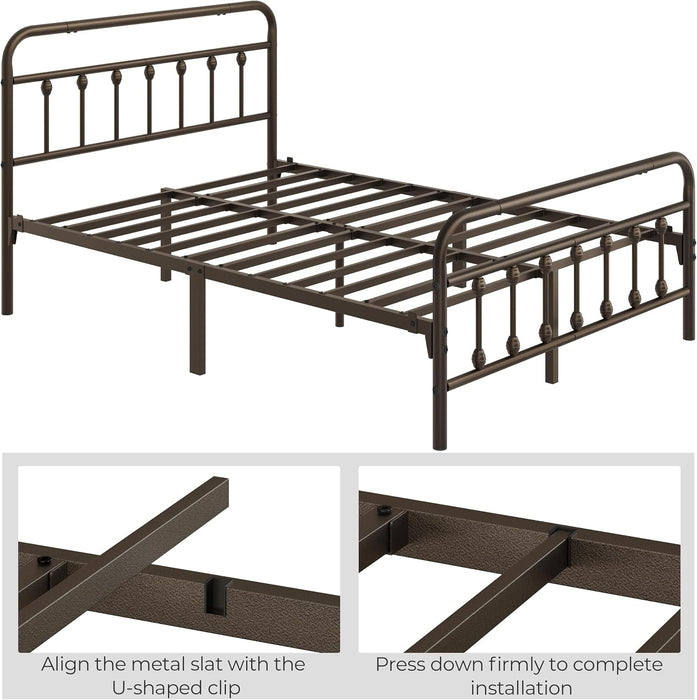 Queen Metal Platform Bed Frame, Victorian Headboard & Footboard