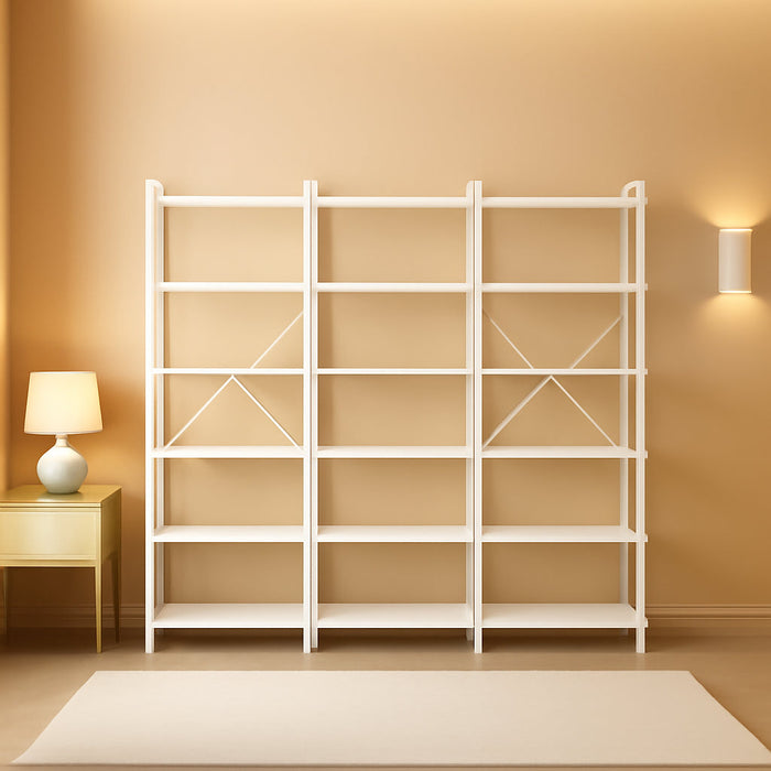 Triple 5 Tier Bookshelf, Bookcase with 14 Open Display Shelves, Wide Book Shelf Book Case for Home & Office, White
