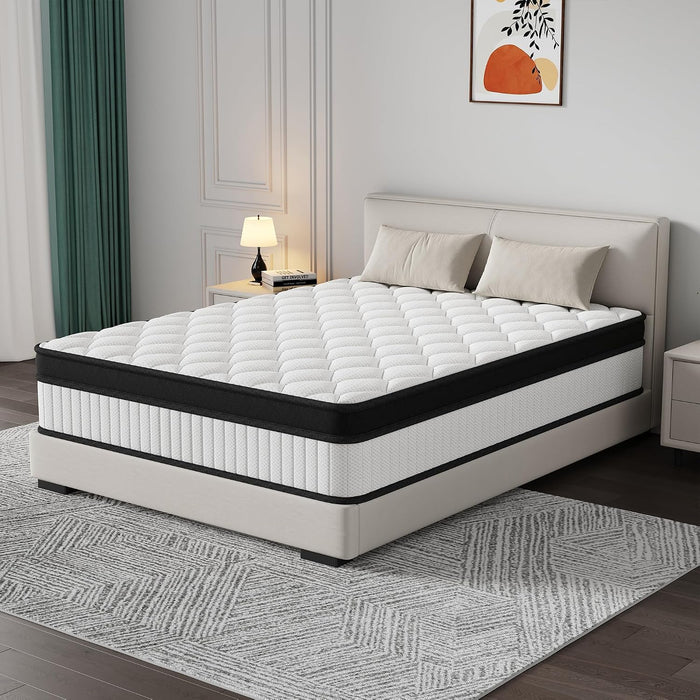 14 Inch Queen Hybrid Mattress - Medium Firm Memory Foam and Pocket Spring Bed in a Box - Cooling Gel for Pressure Relief, Certified Motion Isolation, Fiberglass Free Mattress for Queen Bed