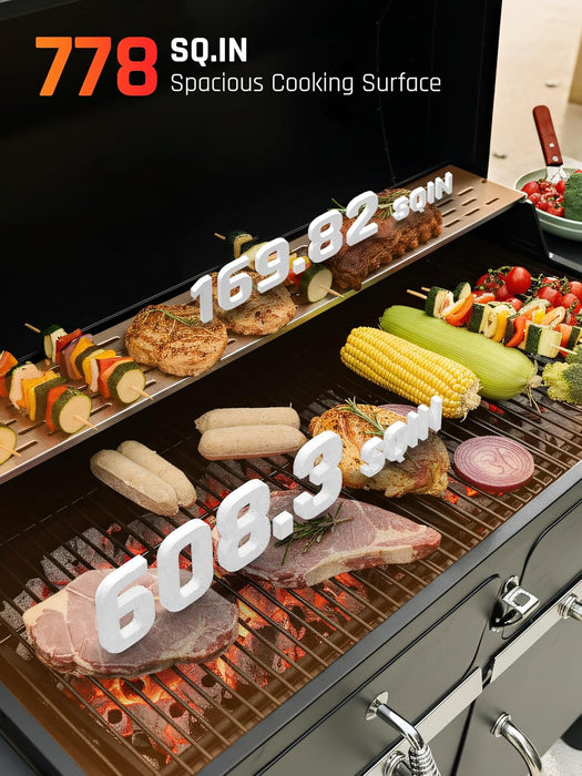 Charcoal Grills BBQ Grill,36 in Large Smoker Grill with Dual-Zone Lifting Trays,Portable Charcoal Grill with Foldable Side Tables,Large Outdoor Grill for Camping,Bbq,Party,Picnic