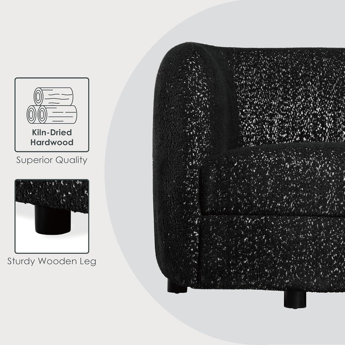 Nimiane Modern Boucle Seating with Curved Arms and Wooden Legs, Comfy Fabric Upholstered for Living Room, Bedroom, Home Office, 1-Seat + 2-Seat + 3-Seat, Black