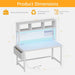 White Gaming Desk with Hutch and Pegboard - Computer Desk with Hutch, Power Outlet, 47 Inch Art Desk with Storage, Hooks, RGB and Side Bag, Writing Modern Study Teen Desks for Girl Bedroom Home Office