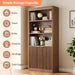 72'' Tall Bookshelf with Doors, 5-Tier Wooden Storage Bookcase with Fluted Doors & Side Panels, Adjustable Shelf, Gold Handles for Living Room, Bedroom, Home Office, Dark Walnut