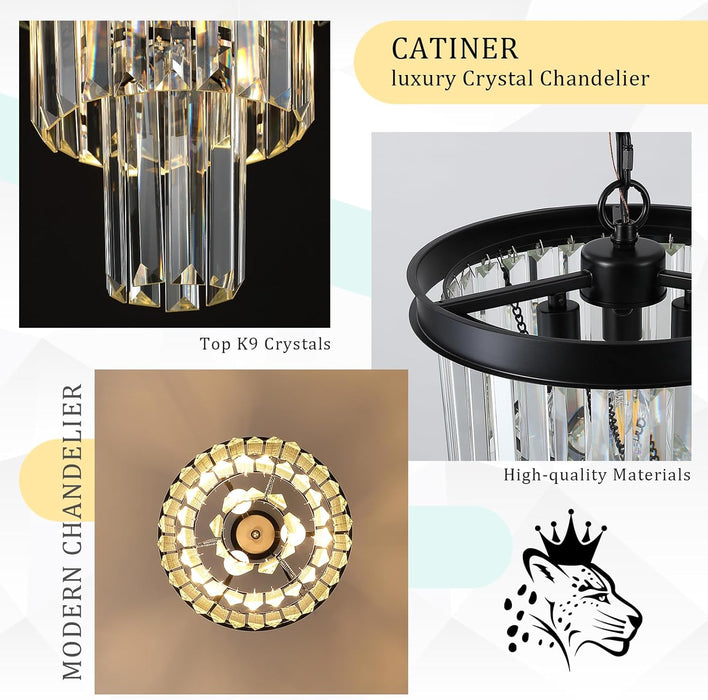 Black CrystalChandelier Pendant Light With K9 Crystals