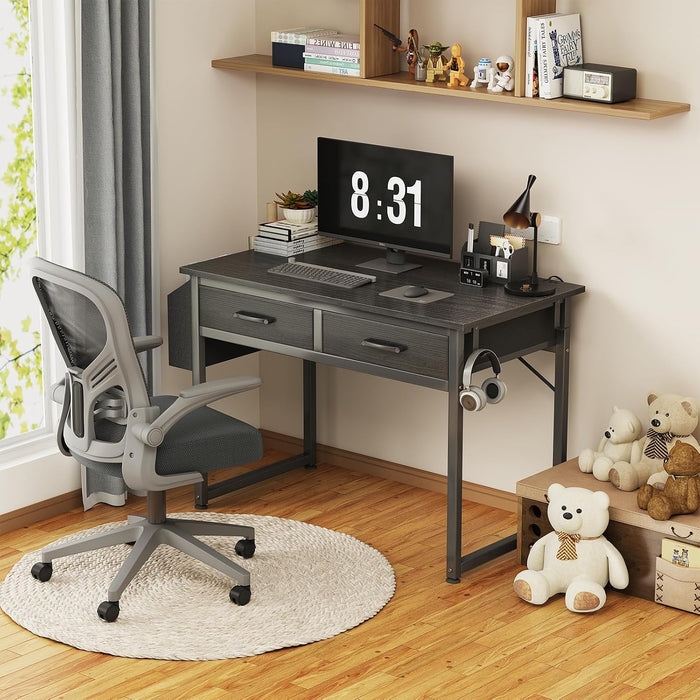32 Inch Small Desk with Drawers, Black