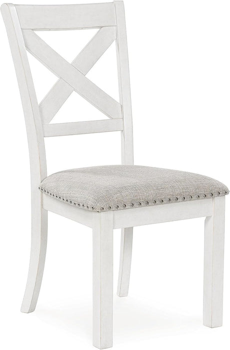 Robbinsdale Casual Upholstered Solid Wood Dining Chair with Nailhead Trim, Set of 2, White & Light Gray