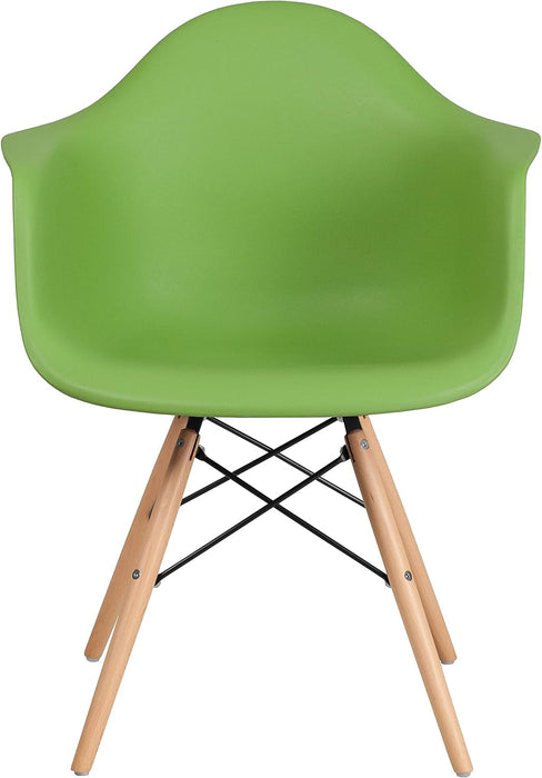 Alonza Series Green Plastic Chair with Wooden Legs