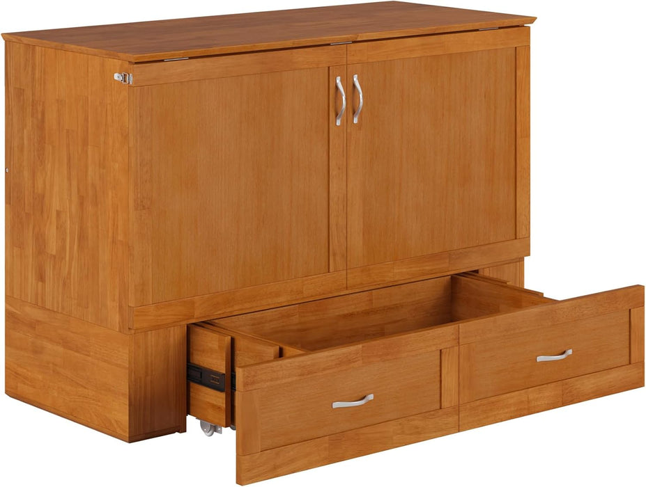 Hamilton Full Murphy Bed Chest with Mattress, Storage, and Built-In Charger in Light Toffee